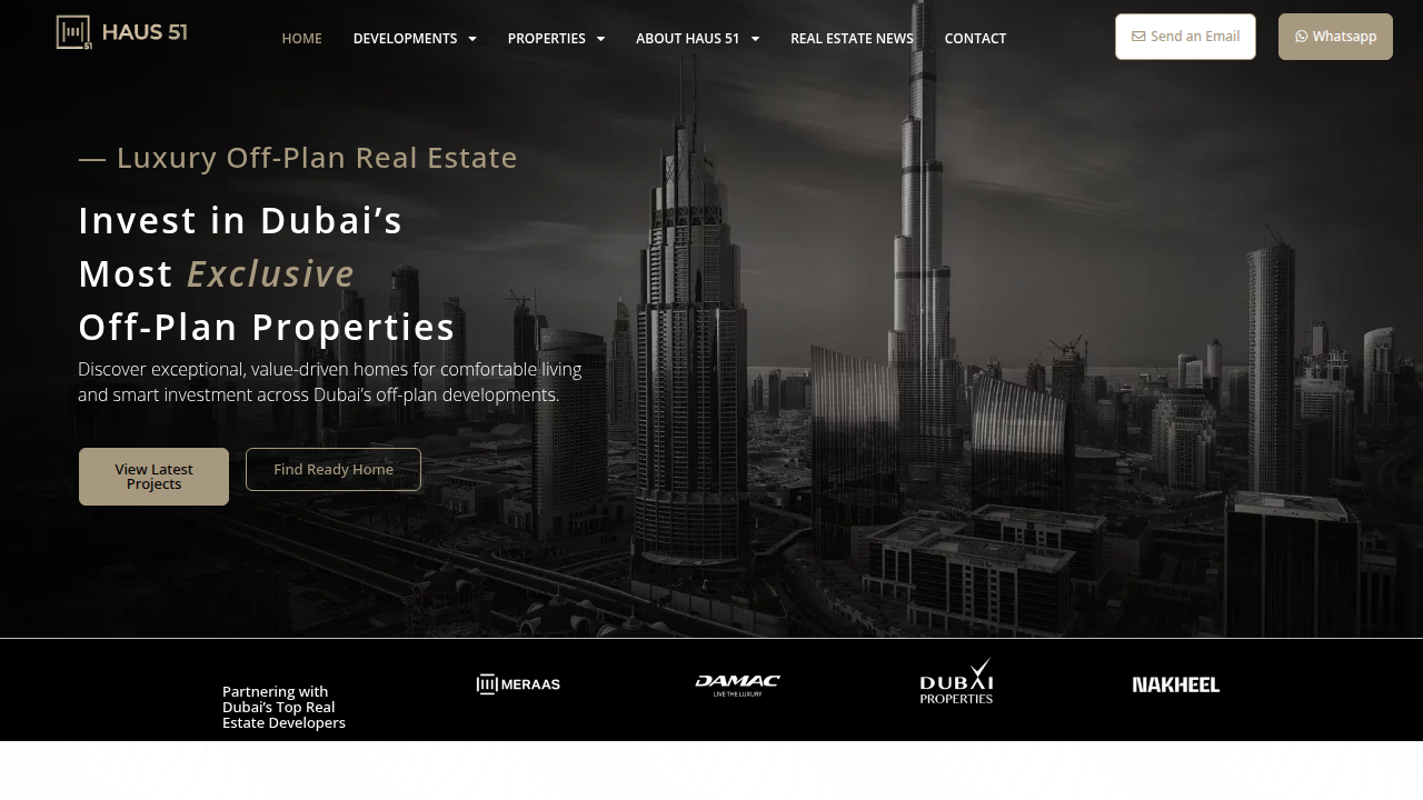Homepage of Haus 51, a resource for analysis on the best areas to buy apartments in Dubai.