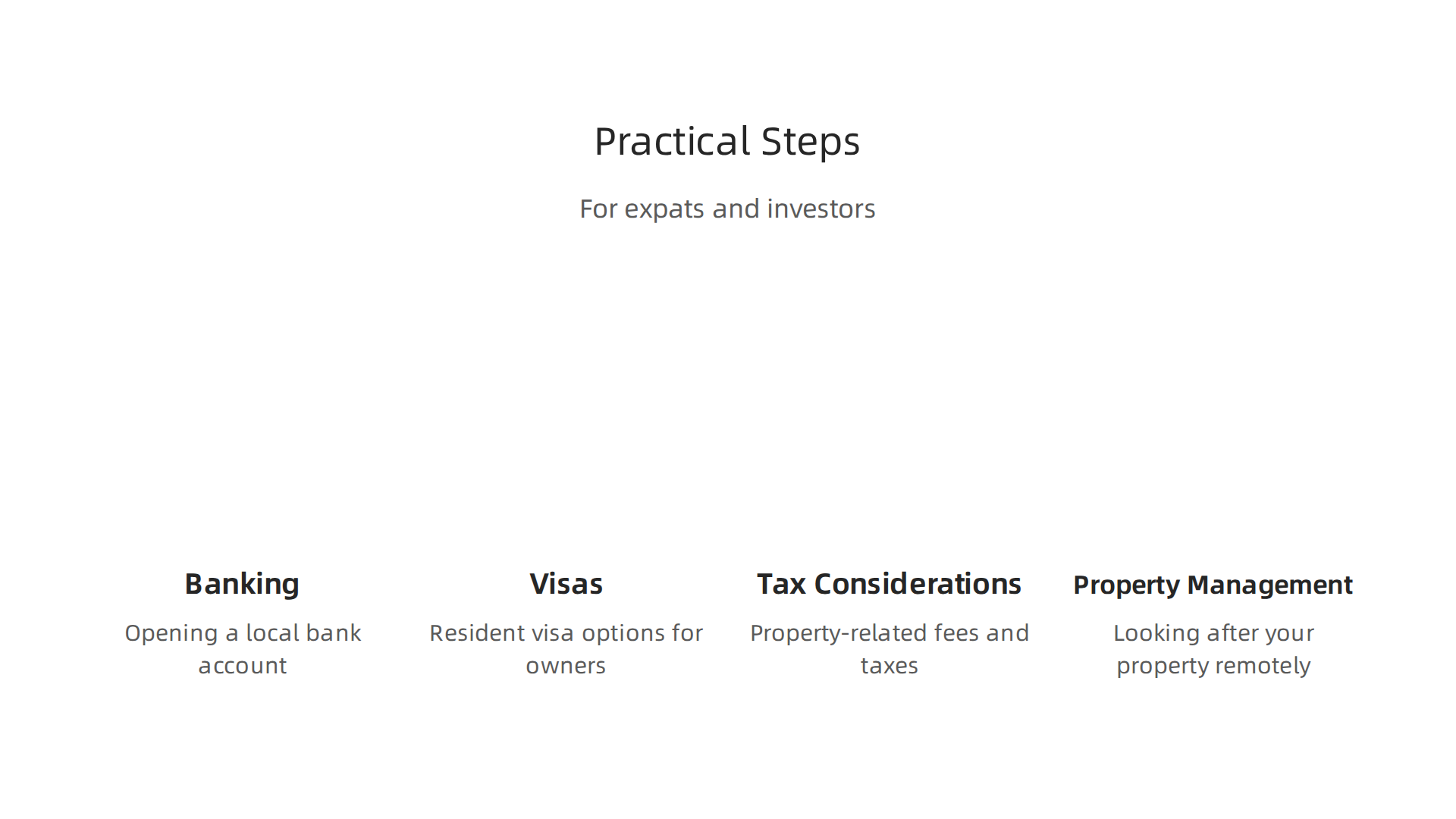 Key practical considerations for expats and international investors buying property in Dubai.