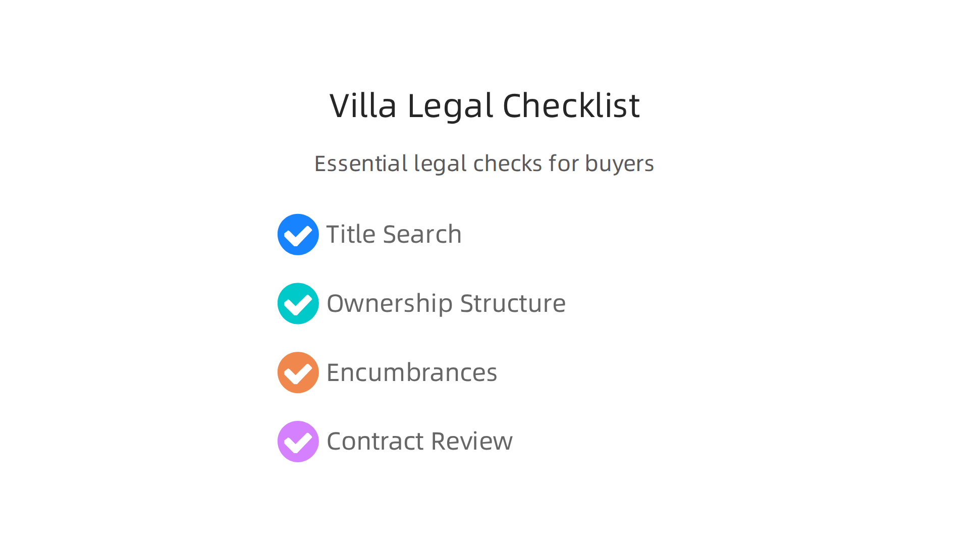 A comprehensive checklist outlining critical legal considerations for buying a villa in Abu Dhabi.