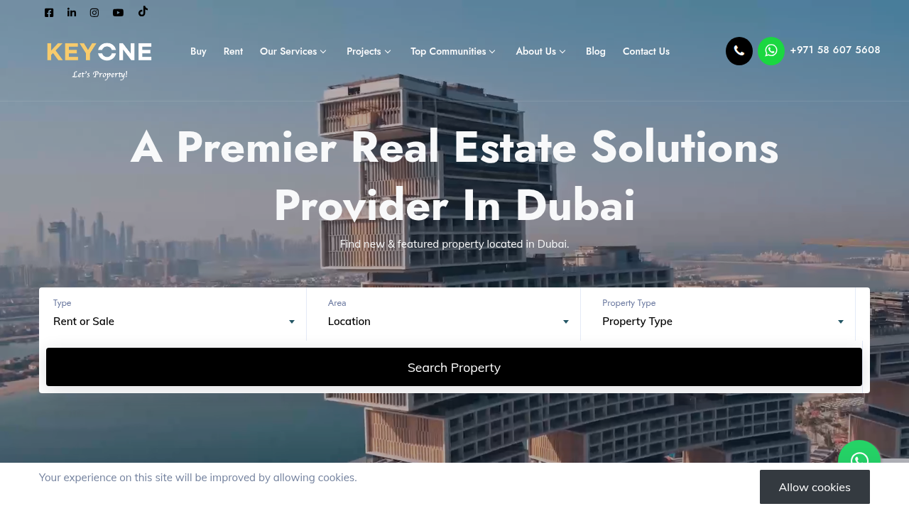 Blog post or homepage from Key One Properties discussing off-plan vs. ready properties.