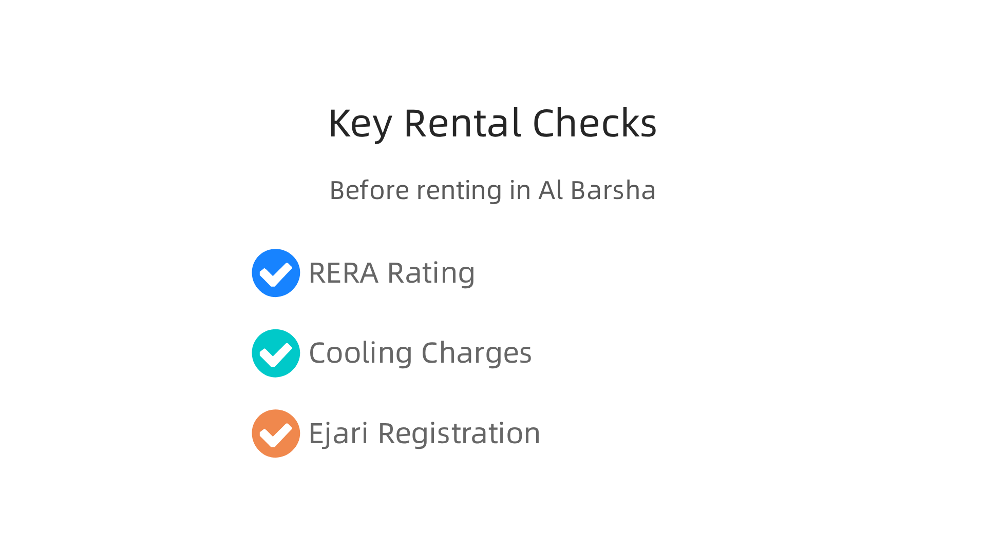 An infographic highlighting essential checks and considerations before finalizing a studio apartment rental in Al Barsha, Dubai.