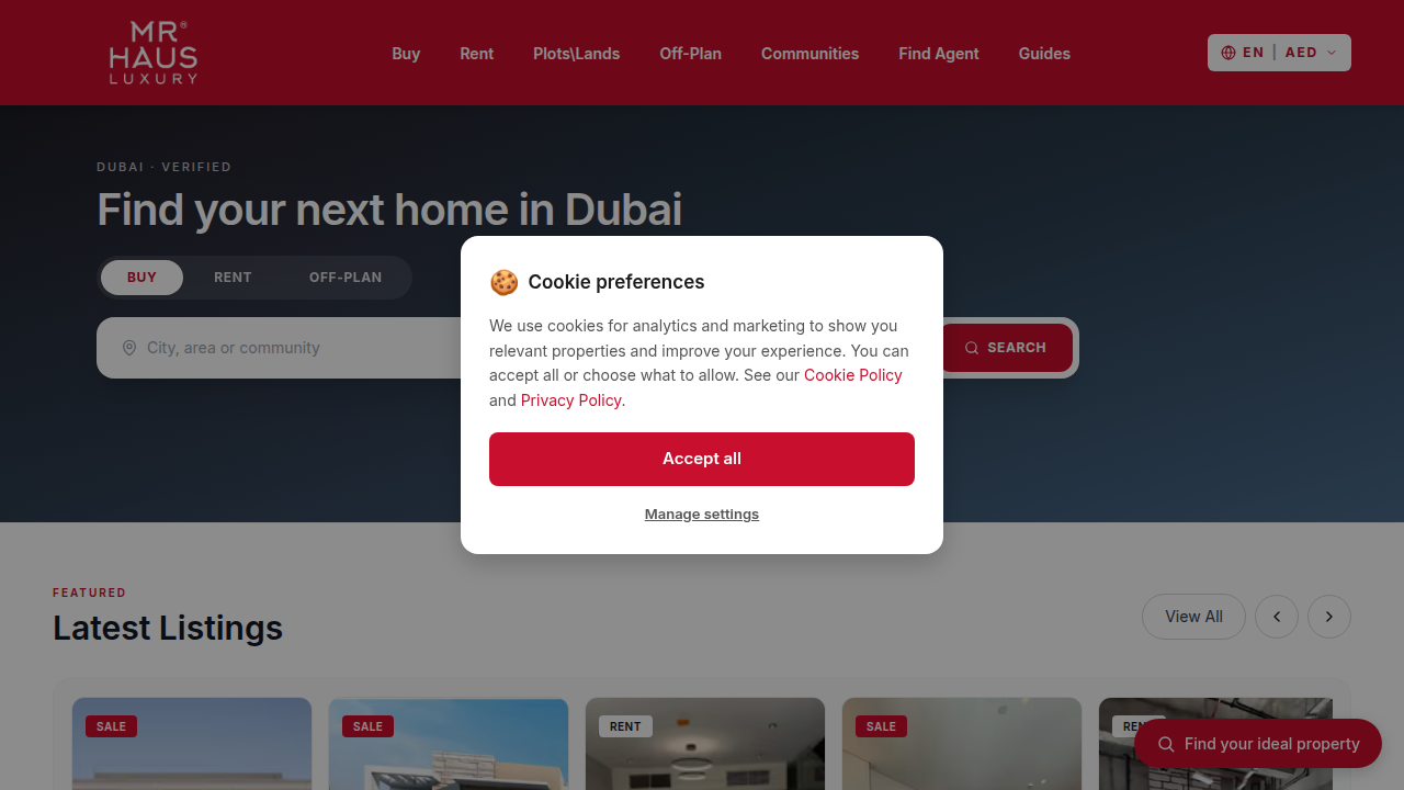 A screenshot of luxurymrhaus.ae, a resource that includes guides for RERA broker verification in Dubai.