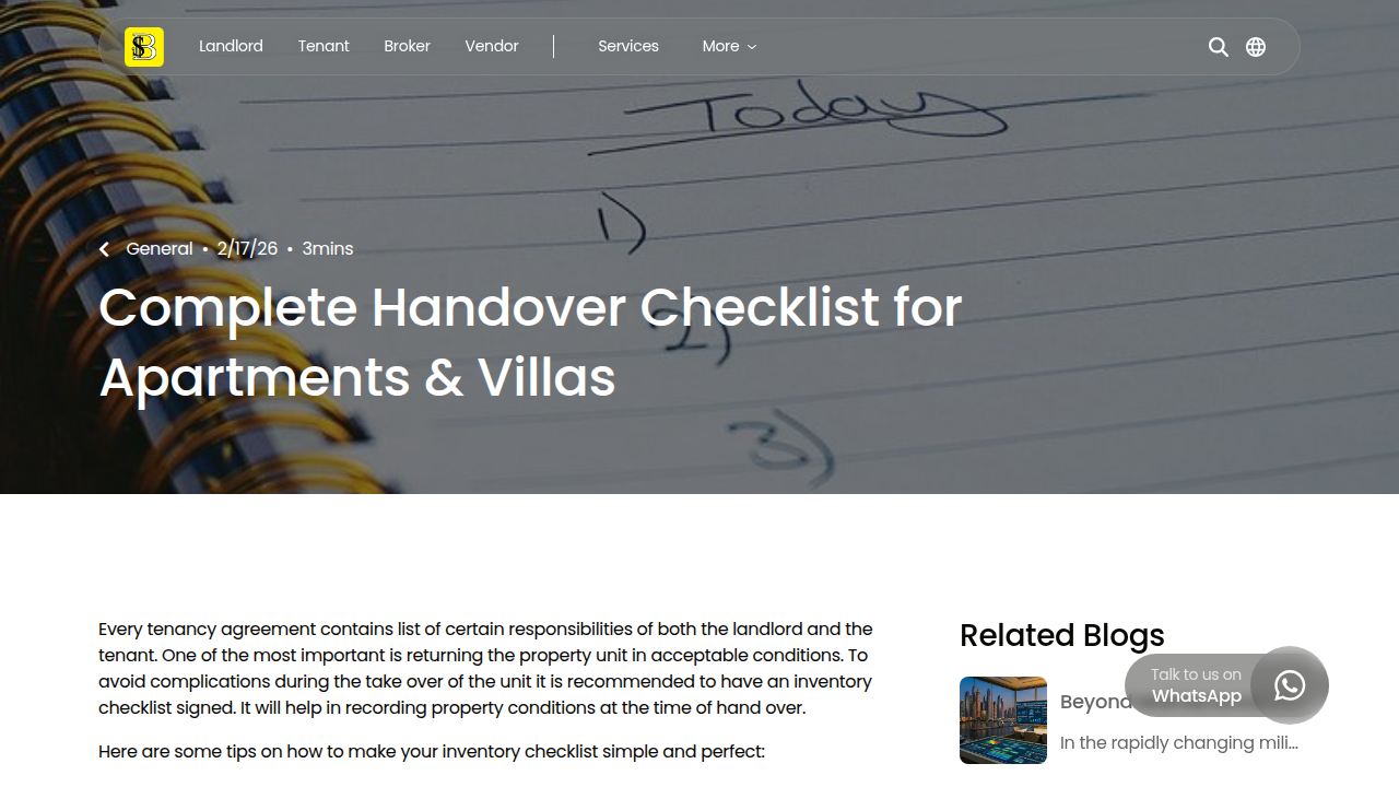 Find a comprehensive handover checklist for Dubai properties on the BSO Real Estate blog to ensure a smooth transition.